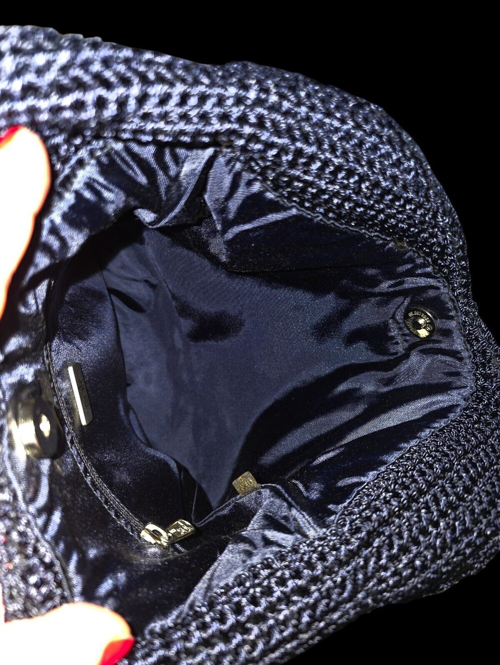The Sak Dark Navy Crochet Knit Shoulder Hobo Bag Boho Vintage Y2K - Picture 7 of 8